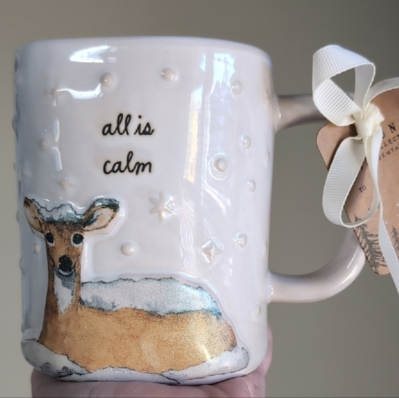 Rae Dunn Other - Rae Dunn ALL IS CALM Christmas Reindeer Mug 🦌Allover Snow & Star Detail